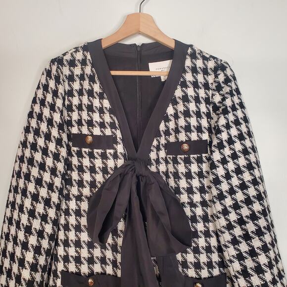 Tuckernuck Pomander Place Coco Tweed Bow Dress Houndstooth Black White Medium - Picture 3 of 12